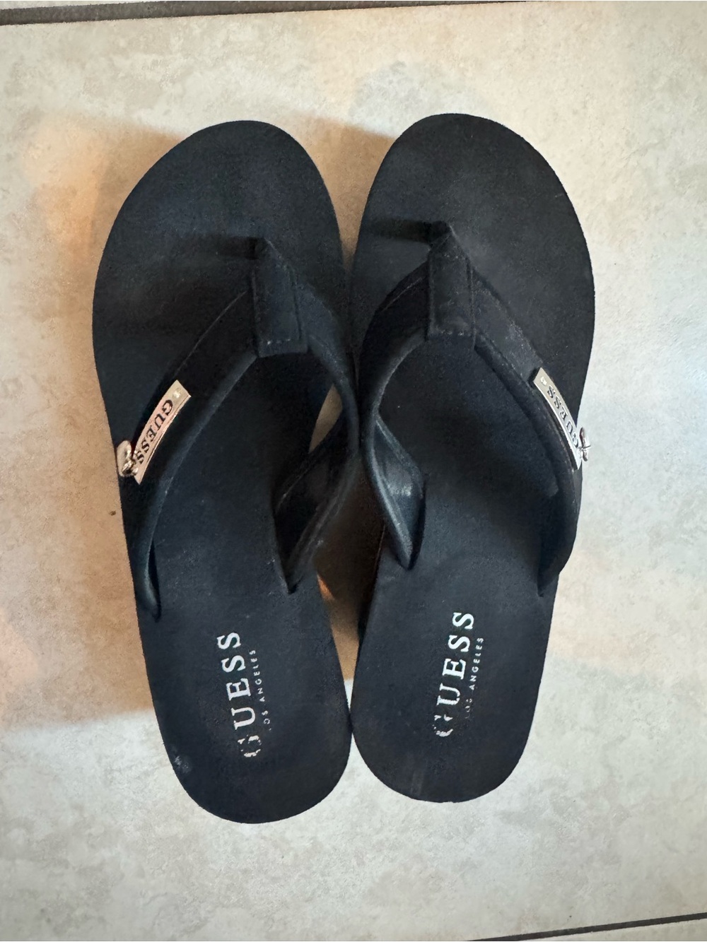 GUESS Black Wedge Flip Flop Sandals - Picture 2 of 5